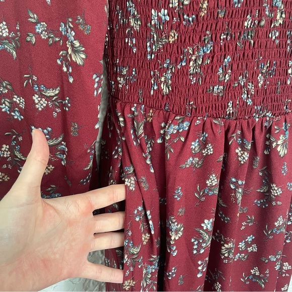 NWT Melloday Floral Smocked Midi Dress Size XL Burgundy - Picture 4 of 8